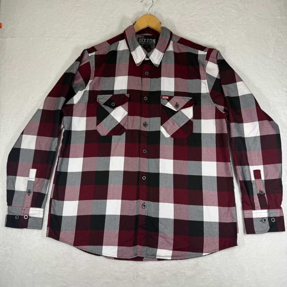 Dixxon Flannel‎ Co The Southpaw Plaid Button Up Shirt XL Burgundy Black White